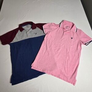 American Eagle Boys XS Polo Shirt Bundle Pink & Colorblock Core Flex Lot of 2